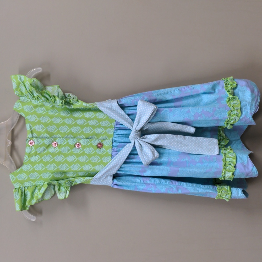 Serendipity Shrimp and Grits Green, Purple and Blue Scalloped Hem Dress Size 7-8 - Picture 3 of 12